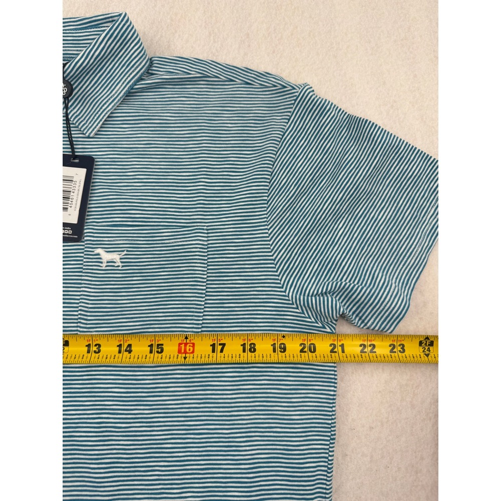 NWT Simply Southern Mens L Short Sleeve Polo Teal Striped Cotton Stretch Preppy - Picture 8 of 11